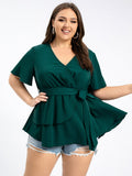 Plus Green V-Neck Flutter Sleeve Ditsy Blouse