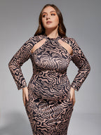 Plus Water Ripple Cut Out Midi Dress
