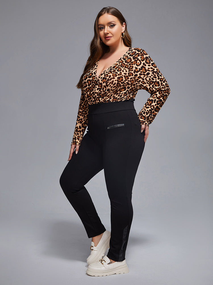 VIP Plus Leopard Print Crisscross V-Neck Bodysuit