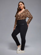 VIP Plus Leopard Print Crisscross V-Neck Bodysuit