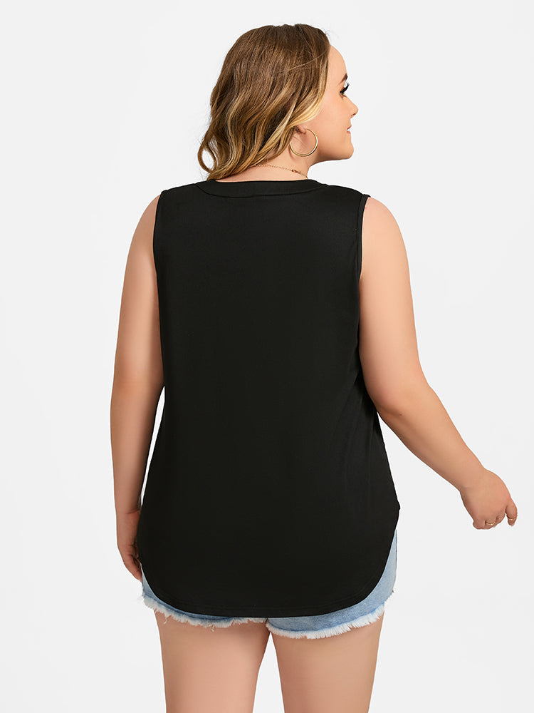 Plus Black V-Neck Notched Hem Tank Top