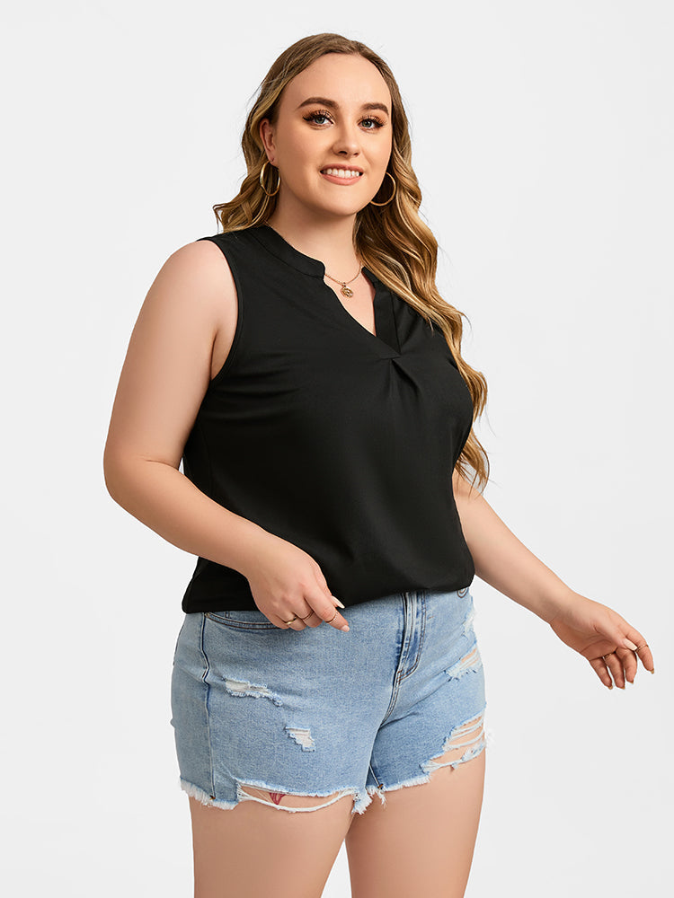Plus Black V-Neck Notched Hem Tank Top
