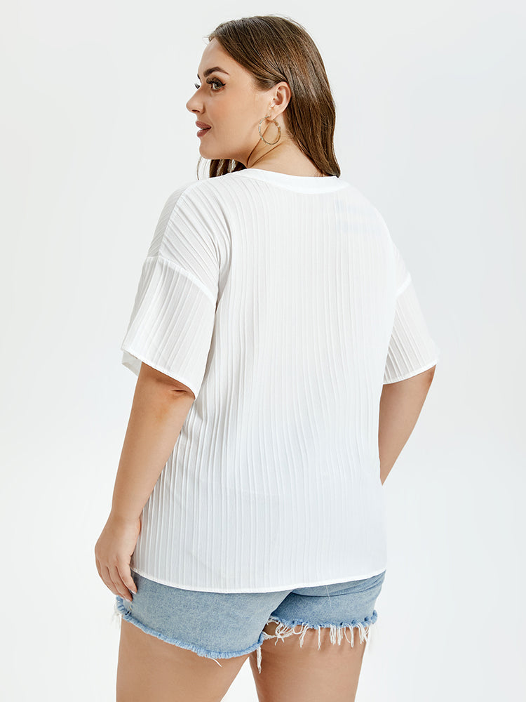 VIP Notched Neck Button Front Drop Shoulder Blouse