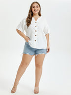 VIP Notched Neck Button Front Drop Shoulder Blouse