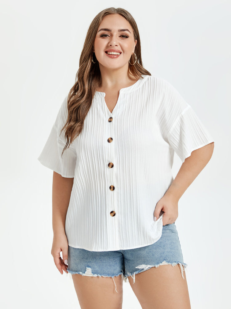 VIP Notched Neck Button Front Drop Shoulder Blouse