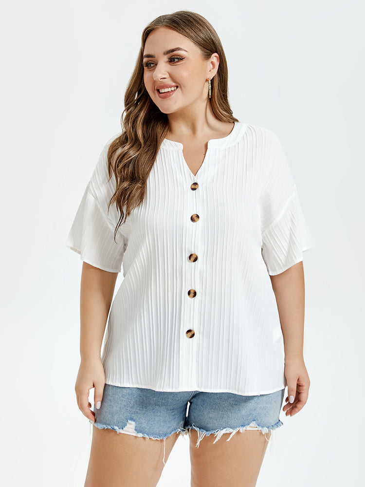 VIP Notched Neck Button Front Drop Shoulder Blouse
