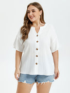 VIP Notched Neck Button Front Drop Shoulder Blouse