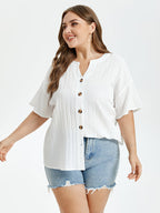 VIP Notched Neck Button Front Drop Shoulder Blouse
