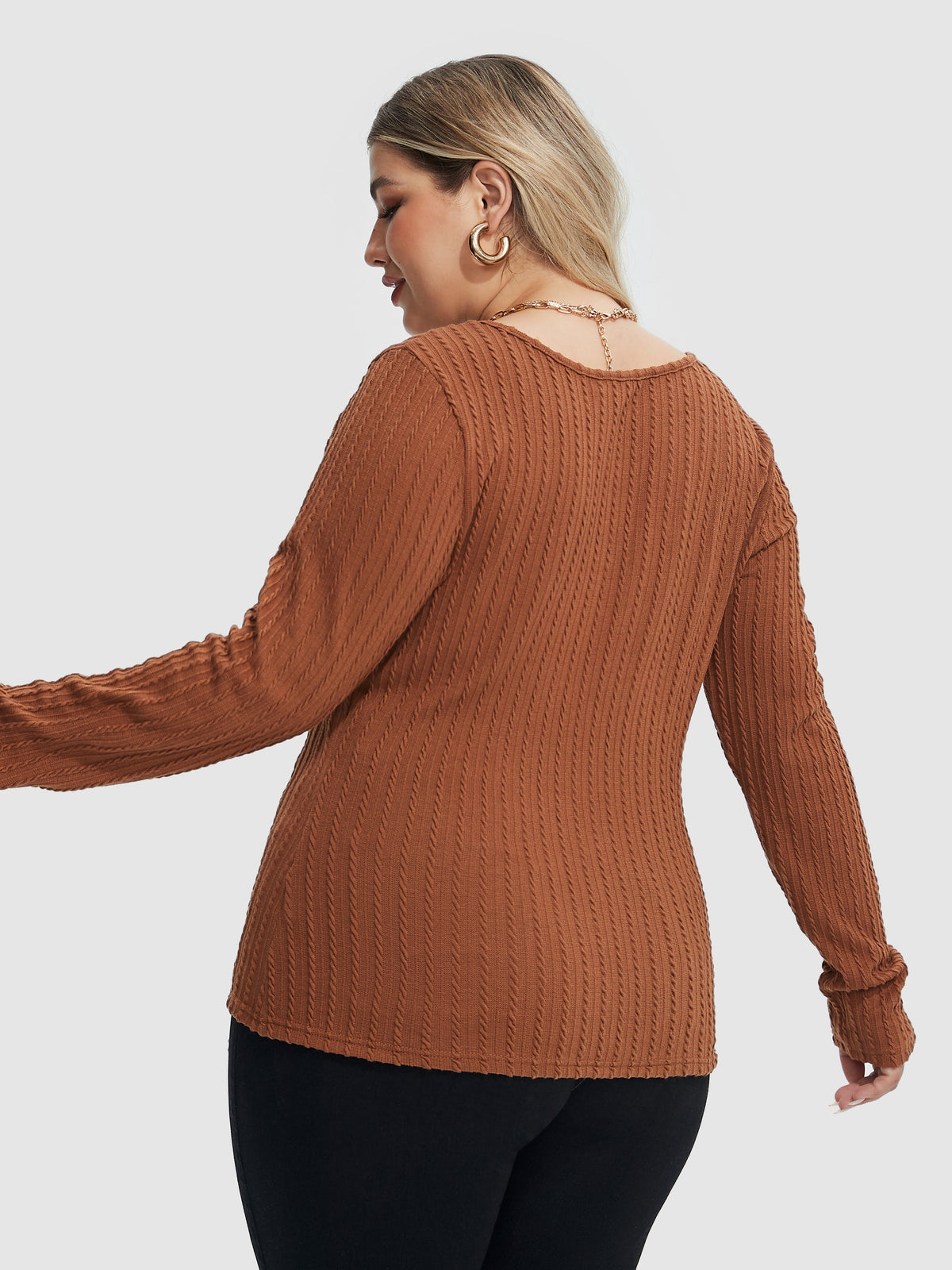 Scoop Neck Cable Knit Tee