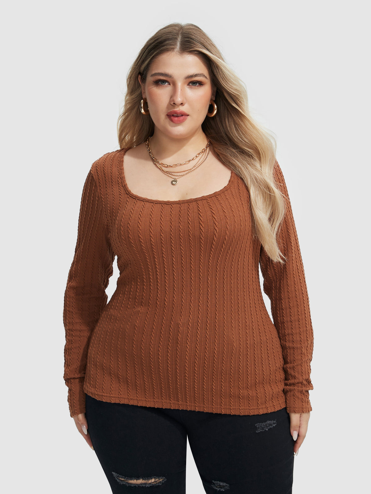 Scoop Neck Cable Knit Tee