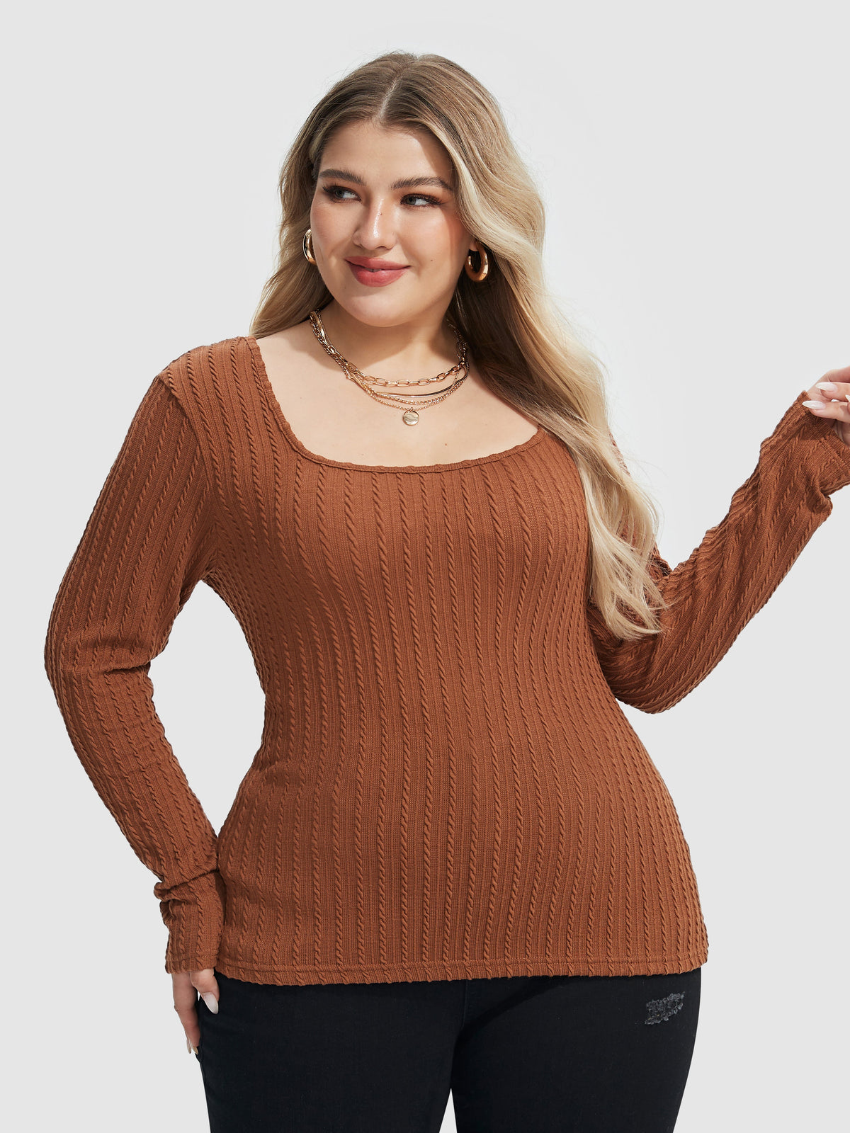 Scoop Neck Cable Knit Tee