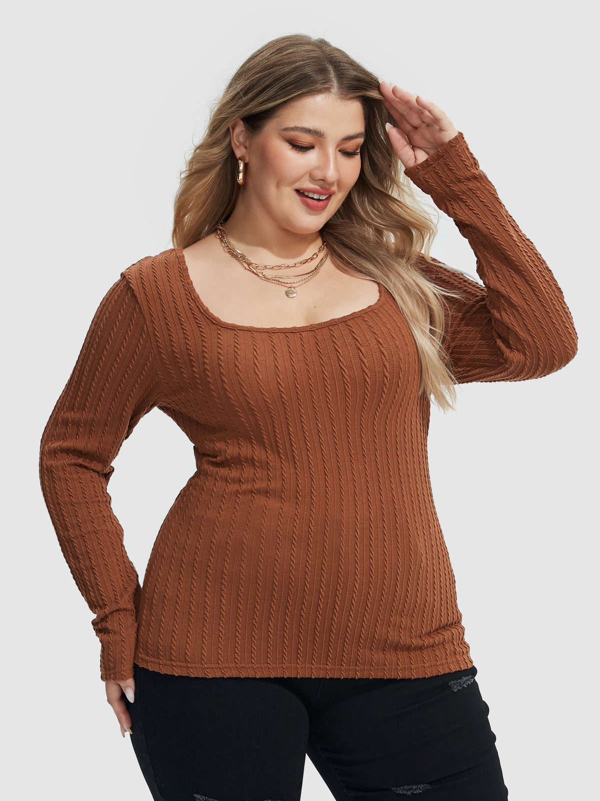 Scoop Neck Cable Knit Tee