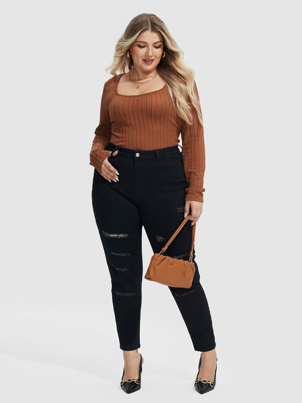 Scoop Neck Cable Knit Tee