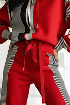Plus Size Daily Red Striped Pull-On Waist Casual Pocket Pants