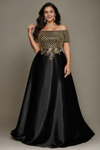 Curveins Chic Plus Size Off-Shoulder Sheer Patchwork Maxi Gown