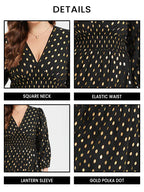 VIP Gold Polka Dot V-Neck Lantern Sleeve Elastic Waist Dress