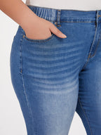 Plus Blue Elastic Waist Pocket Slit Cropped Jeans