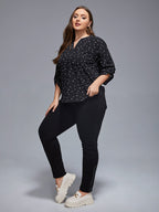 Plus Heart Print Button Front Cuffed Sleeve Blouse