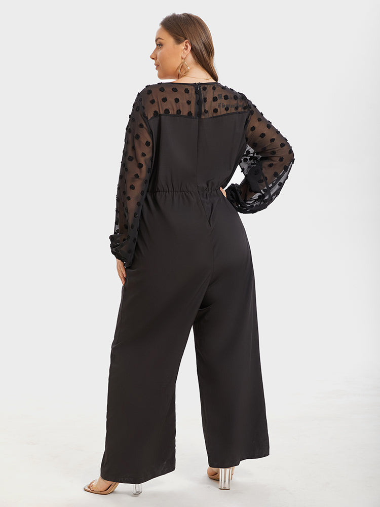 Plus Jacquard Mesh Patchwork Elastic Waist Jumpsuits