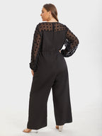 Plus Jacquard Mesh Patchwork Elastic Waist Jumpsuits