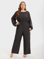 Plus Jacquard Mesh Patchwork Elastic Waist Jumpsuits