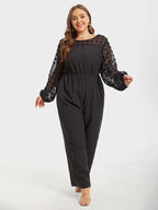 Plus Jacquard Mesh Patchwork Elastic Waist Jumpsuits