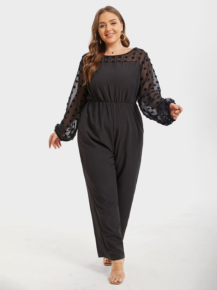 Plus Jacquard Mesh Patchwork Elastic Waist Jumpsuits