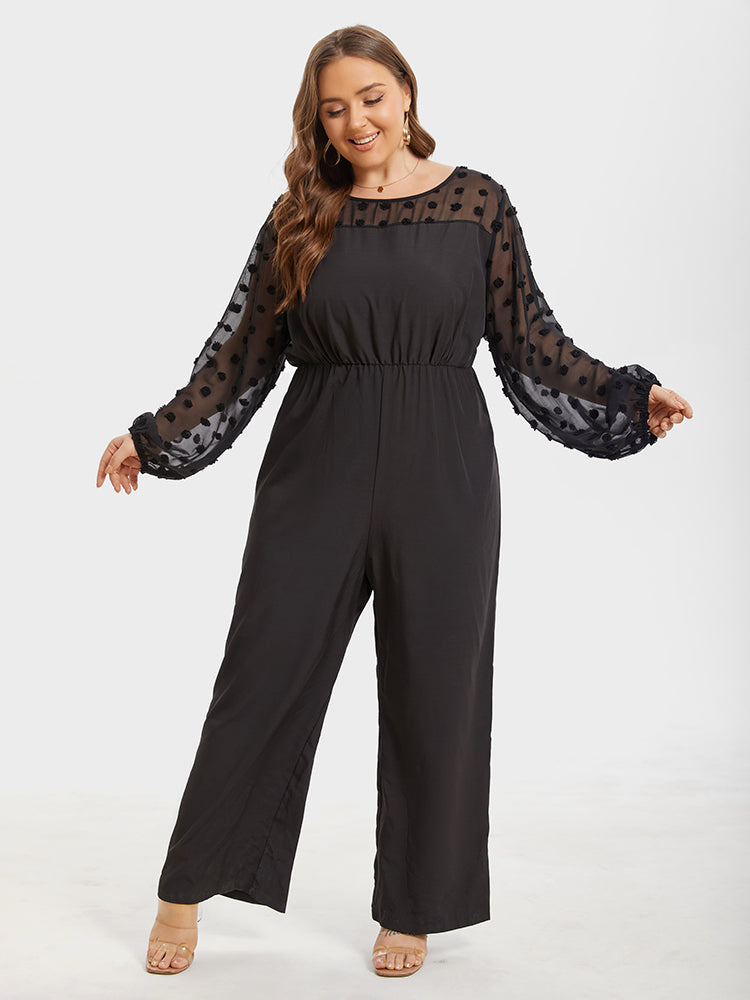 Plus Jacquard Mesh Patchwork Elastic Waist Jumpsuits