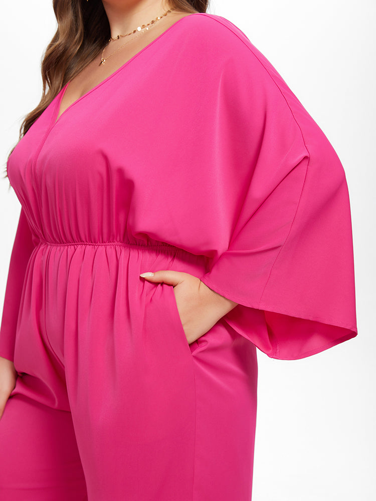 VIP Batwing Sleeve Pocket Ruched Wide Leg Jumpsuit