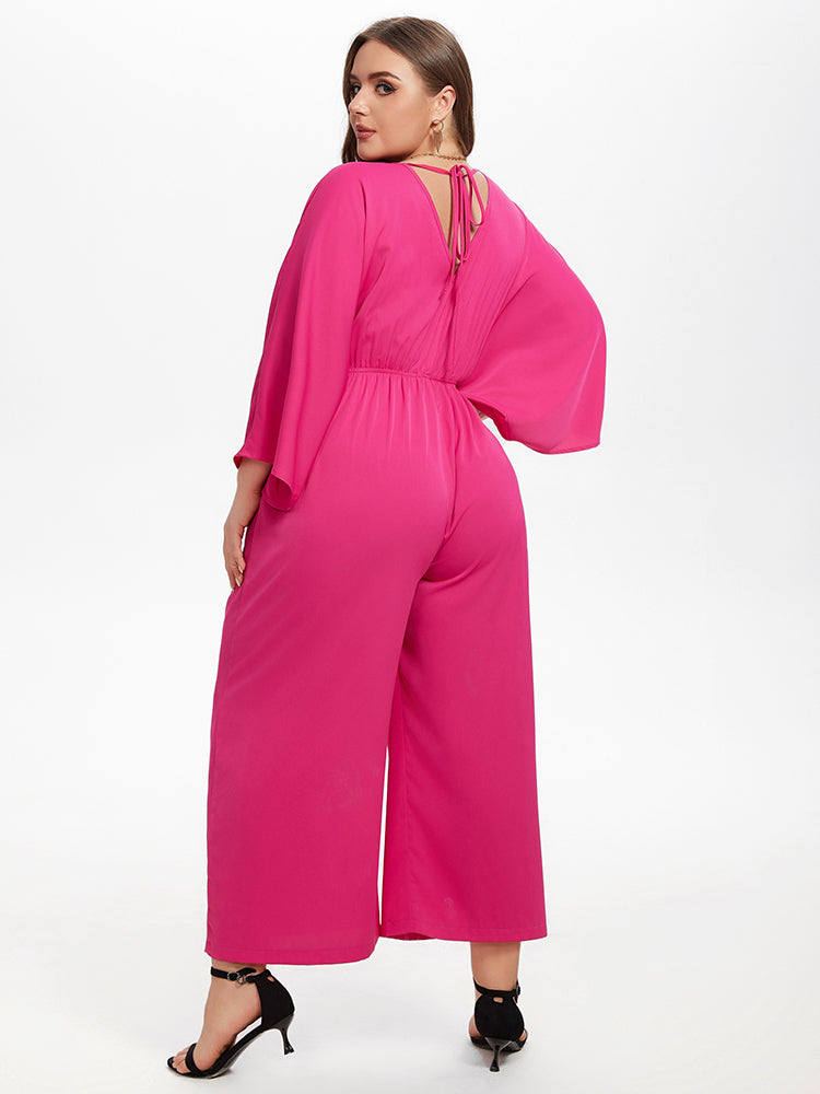 VIP Batwing Sleeve Pocket Ruched Wide Leg Jumpsuit