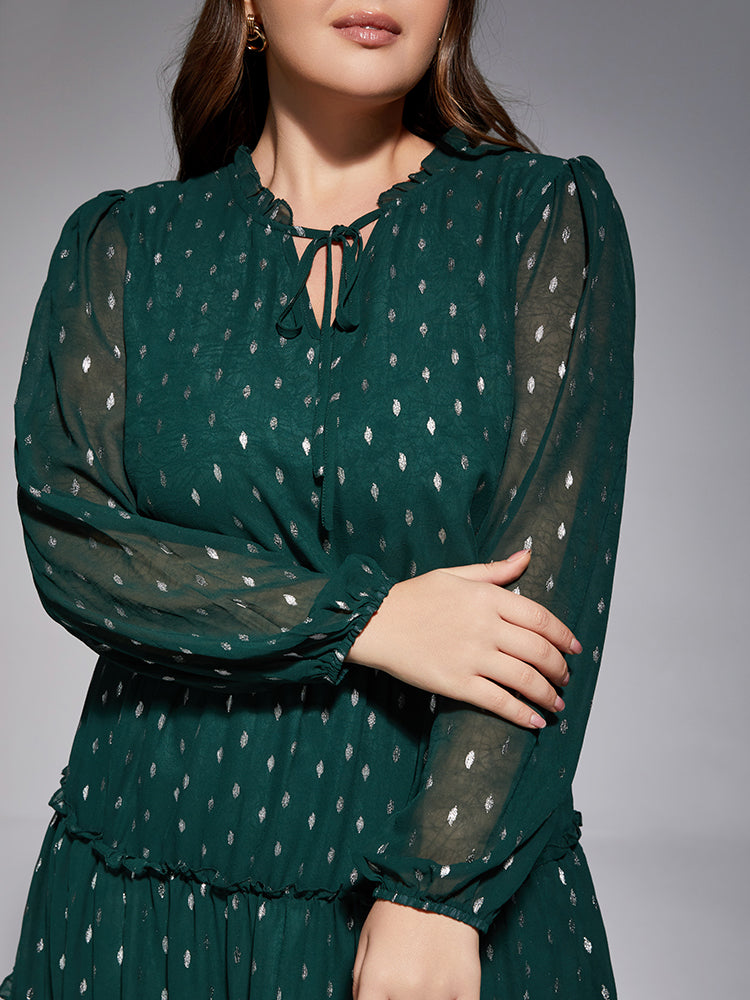 Plus Polka Dot Tie Neck Tiered Dress