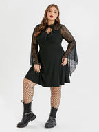 VIP Halloween Floral Print Tie Neck Mesh Dress