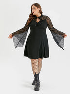 VIP Halloween Floral Print Tie Neck Mesh Dress