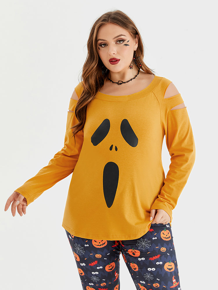 VIP Halloween Print Cut Out Raglan Sleeve Tee