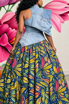 Plus Size Party Casual Blue Mock Neck One Shoulder Short Sleeve Asymmetric Hem Irregular Hem Cut Out Denim Tops