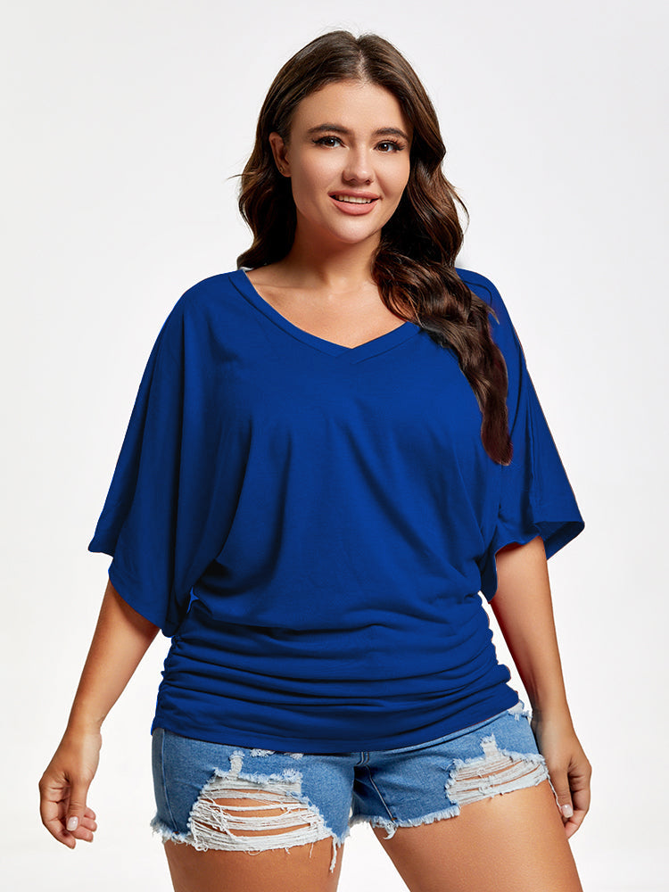 VIP Plus Plain Ruched Batwing Sleeve Tee