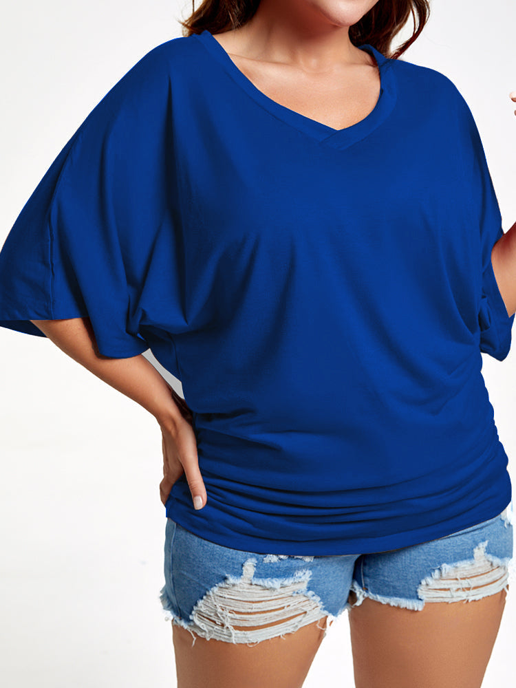 VIP Plus Plain Ruched Batwing Sleeve Tee
