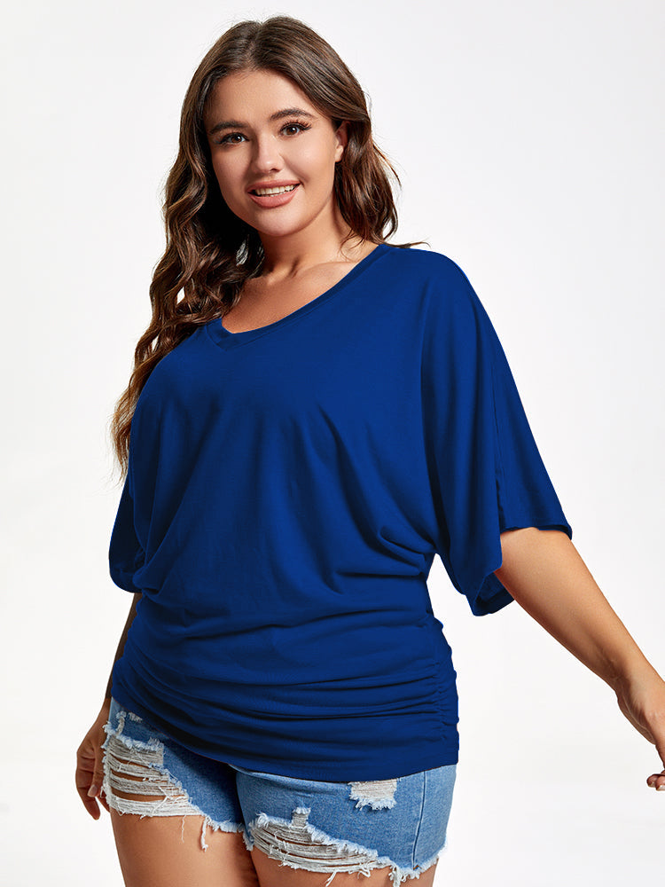 VIP Plus Plain Ruched Batwing Sleeve Tee