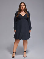 Plus V-Neck Tie Back Ruffle Hem Dress