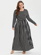 Striped Print Round Neck Pocket Maxi Dress