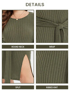 Tie Front Split Ribbed Knit Bodycon Sweater Dress
