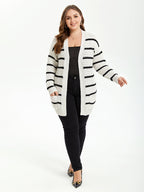 VIP Striped Pattern Drop Shoulder Open Front Cardigan