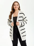 VIP Striped Pattern Drop Shoulder Open Front Cardigan