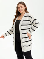 VIP Striped Pattern Drop Shoulder Open Front Cardigan