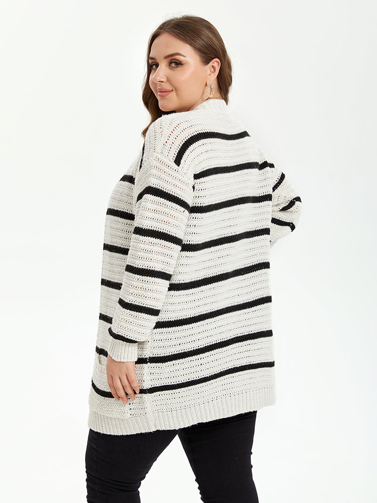 VIP Striped Pattern Drop Shoulder Open Front Cardigan