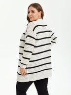 VIP Striped Pattern Drop Shoulder Open Front Cardigan