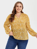Allover Print Ruched Shoulder V-Neck Blouse