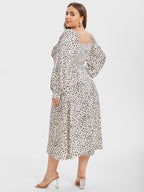 VIP Leopard Print Square Neck Split Thigh Midi Dress