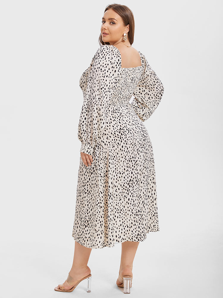 VIP Leopard Print Square Neck Split Thigh Midi Dress