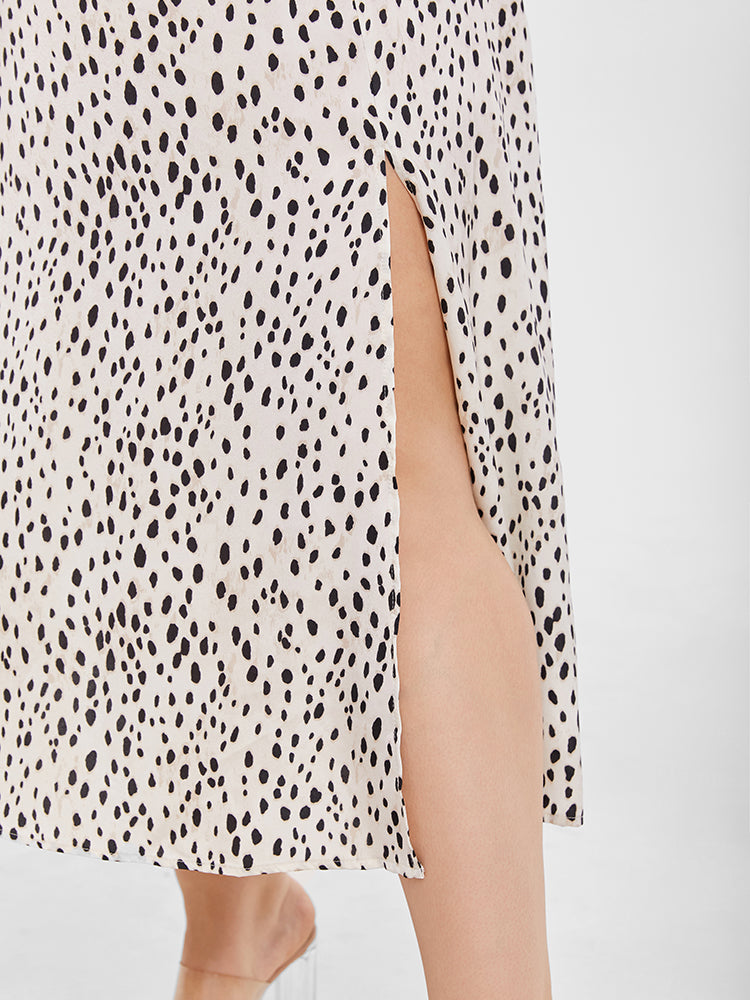 VIP Leopard Print Square Neck Split Thigh Midi Dress
